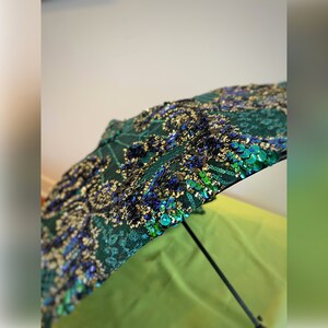 Second Line Umbrella, Second Line Umbrella for Wedding, Green Sequin, Second Line Umbrella Bride, Groom, Custom Umbrella, Personalize image 5