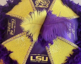 Graduation Umbrella, LSU, Graduation Second Line Umbrella, Sequin, Satin, Second Line Umbrella, Custom Umbrella, Decorated, Personalized