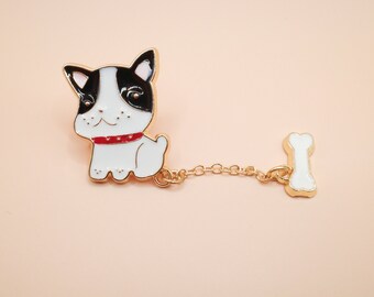 Hund & Knochen - Doppelte Emaille Pin's + Kette !