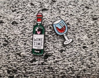 Weinflasche & Glas - Enamel Pin's Ensemble - French Attack