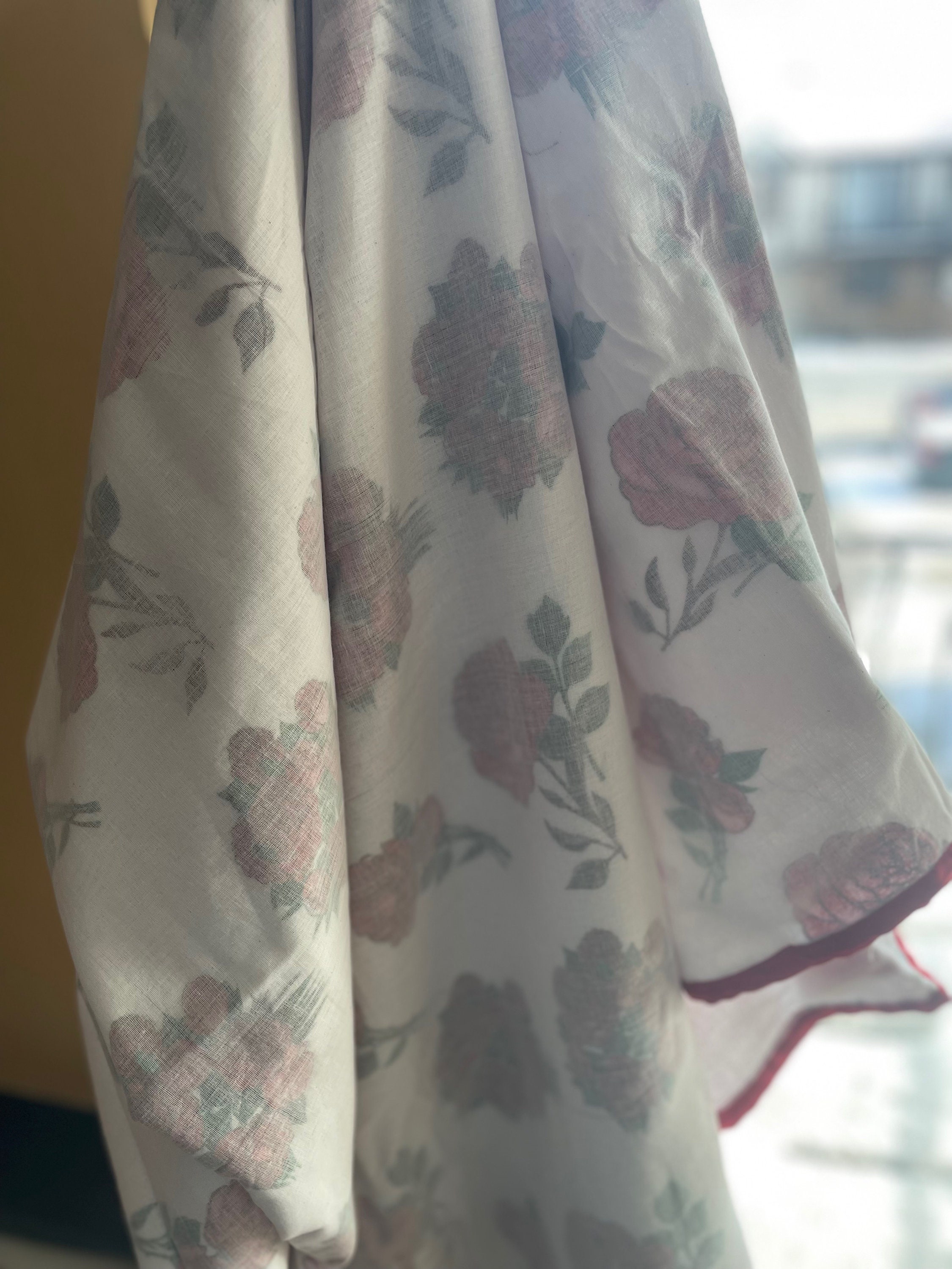 Nepali Dhaka Blanket Newari Gacha Red Rose Flower Print Khasto Cotton