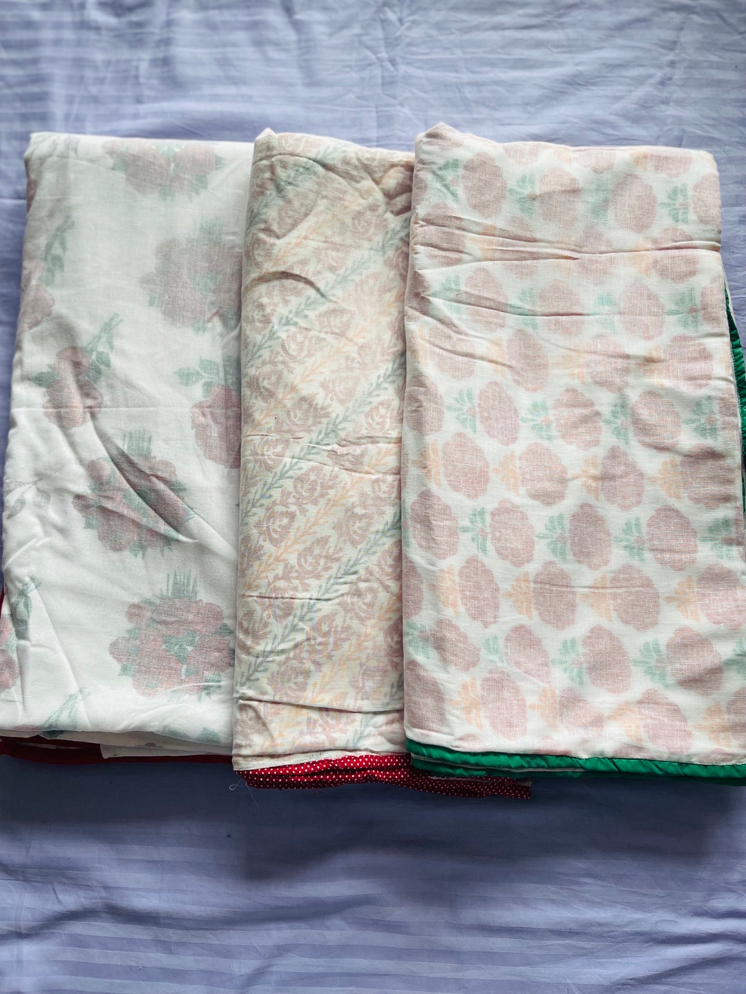 Nepali Dhaka Blanket Newari Gacha Red Rose Flower Print Khasto Cotton