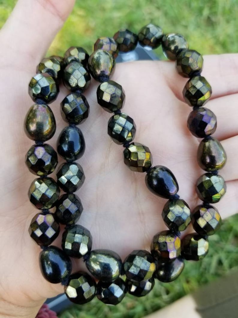 80/'s Classic Joan Rivers pewter and black glass bead necklace