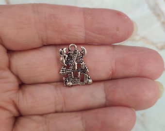 Metal Haunted House Charm - Quantity of 9 - Jewelry Supplies - Haunted House Charms