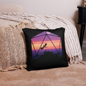 Pillow Case with D20 Dice with Dragon and Castle design