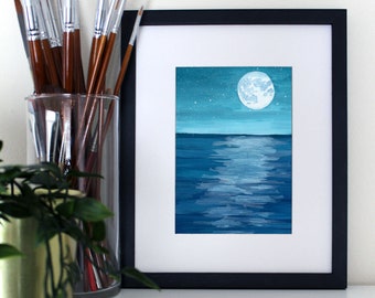 Full Moon Art Print 5×7 | Celestial Acrylic Wall Decor | Moon Phase Gift