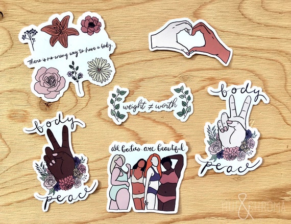 Body Positivity Sticker Set | Self-Love Feminist Laptop & Water Bottle Die-Cut Stickers | Female Empowerment Gift