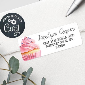 Plantilla de etiqueta de dirección de devolución 5160 - Etiqueta de dirección de devolución editable con diseño de cupcake rosa y chispas para bebés - Etiquetas de 1" x 2-5/8" PCB1024