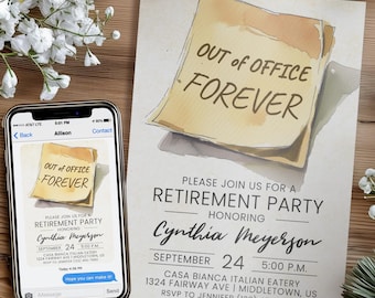 Funny Retirement Party Invitation: Out of Office Forever, Digital 5x7 4x6 Printable Editable Template