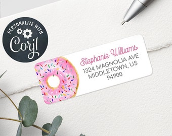 Pink Donut Return Address Label Template, 5160 Compatible Printable Editable 1x2-5/8" Labels PD1022