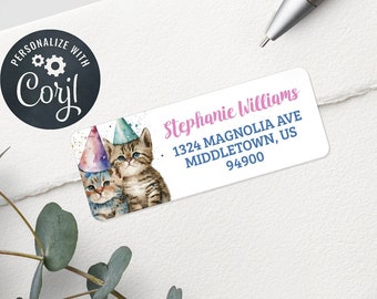 Birthday Cats Address Label - Avery 5160 Compatible - Bday Kitten Editable Label Template - 1" x 2-5/8" Labels Avery 5160 Compatible CBD223