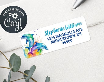 Dolphin Address Label - Avery 5160 Compatible - Rainbow Dolphins Editable Label Template - 1" x 2-5/8" Labels Avery 5160 Compatible RD0423