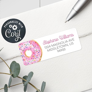 Pink Donut Return Address Label Template, 5160 Compatible Printable Editable 1x2-5/8&quot; Labels PD1022