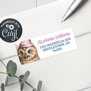Birthday Owl Address Label - 5160 Compatible - Bday Owls Editable Label Template - 1&quot; x 2-5/8&quot; Labels OBD223