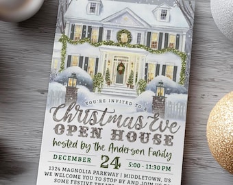 Christmas Eve Open House Invitation, Holiday Party, Digital 5x7 4x6 Editable Template PDF JPG
