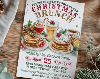 Christmas Brunch Invitation: Holiday Pancakes Xmas Day Morning 5x7 4x6 Editable Template PDF JPG