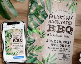 Fathers Day BBQ Invitation: Wood Rustic Backyard Barbecue, 5x7 4x6 Editable Template PDF JPG