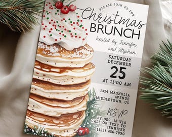 Christmas Brunch Invitation: Holiday Pancakes Morning 5x7 4x6 Editable Template PDF JPG