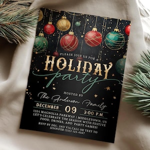 Holiday Party Invitation: Ornaments, Corporate Office Party 5x7 4x6 Editable Template PDF JPG