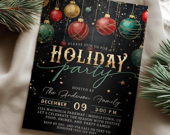 Convite para festa de fim de ano: enfeites, festa corporativa, modelo editável 5x7 4x6 PDF JPG