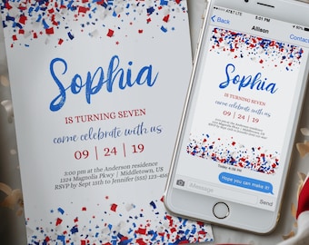 4th of July Patriotic Birthday Invitation, Digital Invite, Printable Editable Template Download PDF JPG
