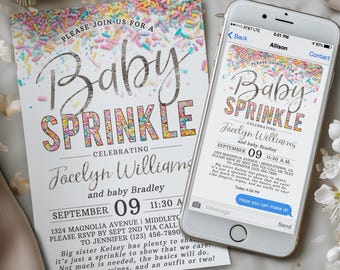 Gender Neutral Rainbow Baby Sprinkle Invitation, Digital 5x7 & 4x6 Editable Template PDF JPG RSB1024