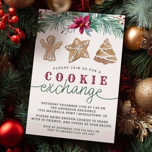 Christmas Cookie Exchange Invitation, 5x7 Digital Invite, Editable Template Instant Download PDF JPG image 1