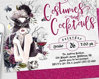 Halloween Adult Party Invitation: 'Costumes & Cocktails' Digital Invite, Printable Editable Template