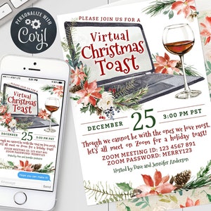Virtual Christmas Party Invitation: Holiday Toast Editable Template PDF JPG