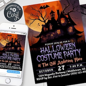 Halloween-Einladung: Spukhaus-Halloween-Kostümparty, digitale 5 x 7 4 x 6 bearbeitbare Vorlage PDF JPG