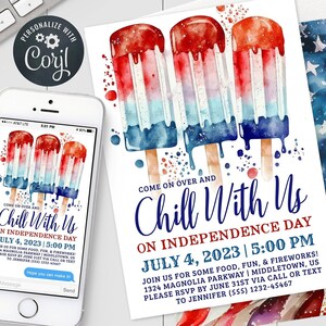 Chill With Us Popsicle 4th of July Party Digital Invitation