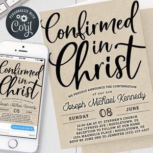 Kraft Confirmation Invitation - Confirmed in Christ Confirmation 5x7 & 4x6 Invitation Editable Template Instant Download PDF, JPG, or PNG