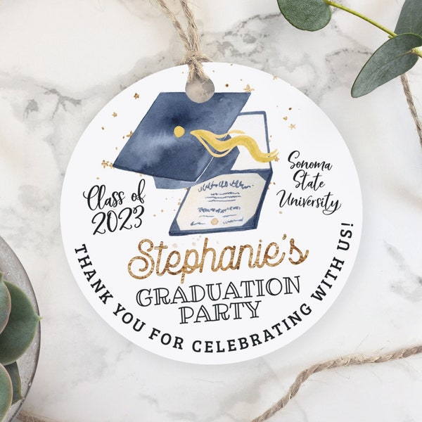 Graduation Round Tag Template - Grad Party Name Editable Favor Tags or Circle Labels Printable 2-inch & 1.5-inch Label Tag GR0622