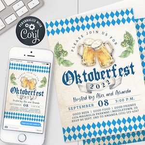 Oktoberfest Invitation Blue Bavarian Check