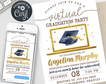 Virtual Graduation Invitation Template - Zoom Graduation Party Invite College Grad Editable Template Instant Download PDF, JPG, or PNG