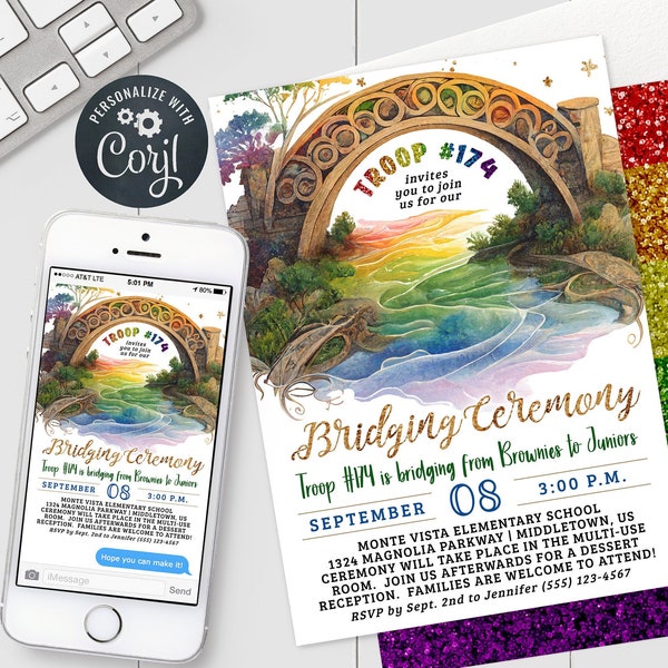 Bridging Ceremony Invitation - Girl Scouts Bridging Flyer Digital Invite 5x7 & 4x6 Editable Printable Template Instant Download PDF JPG PNG