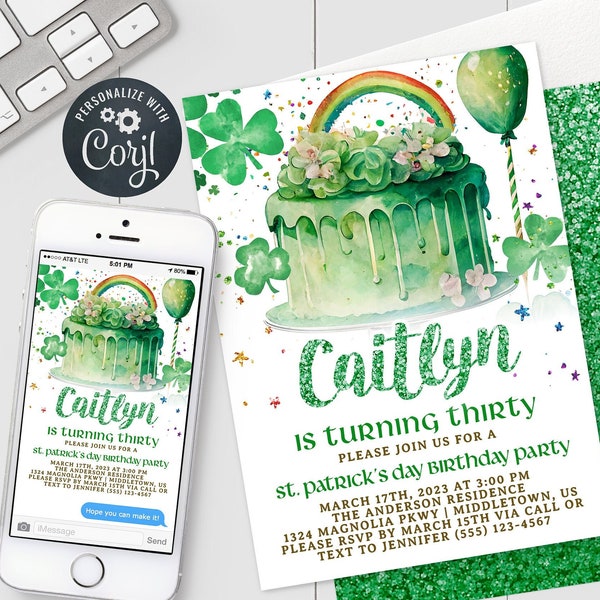 St. Patrick's Birthday Invitation - Saint Patricks Day Bday Digital Invite 5x7 & 4x6" Editable Template Instant Download PDF JPG PNG