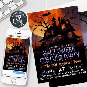 Halloween Invitation - Haunted House Halloween Costume Party Invite 5x7" & 4x6" Editable Template Instant Download PDF, JPG, or PNG