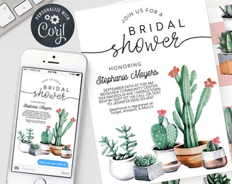 Cactus Bridal Shower Invitation - Cacti and Succulents Bridal Shower Invite - Printable Editable Template Instant Download PDF, JPG, or PNG