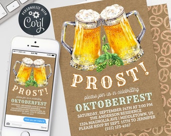 Oktoberfest Einladung - Prost! Oktoberfest druckbare Einladung - Bearbeitbare Vorlage Sofortiger Download PDF, JPG oder PNG