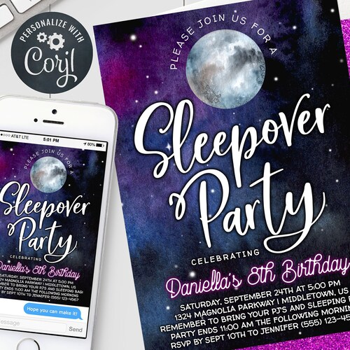 Sleepover Party Invitation Galaxy Slumber Party Sleepover | Etsy