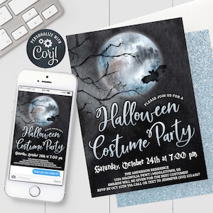 Halloween Costume Party Invitation - Full Moon Adult Halloween Party - Digital Invitation Editable Template Instant Download PDF, JPG, PNG