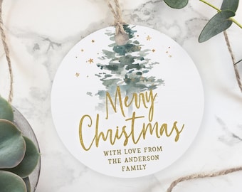 Merry Christmas Round Gift Tag or Label, Printable Editable Template 2" & 1.5" PT1022