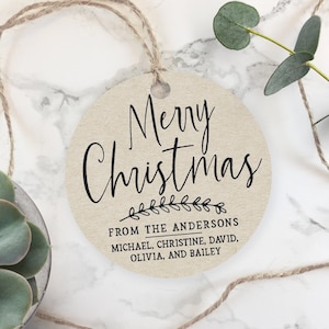 Frohe Weihnachten Runde Tag Vorlage - Rustikale Kraft bearbeitbare Weihnachts-Tags oder Kreis-Etiketten - druckbare 2-Zoll & 1,5-Zoll-Etikett oder Tag