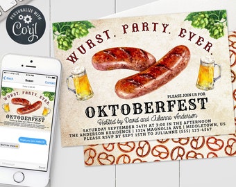 Oktoberfest Invitation - "Wurst Party Ever" Oktoberfest Invitation - Editable Template Instant Download PDF, JPG, or PNG