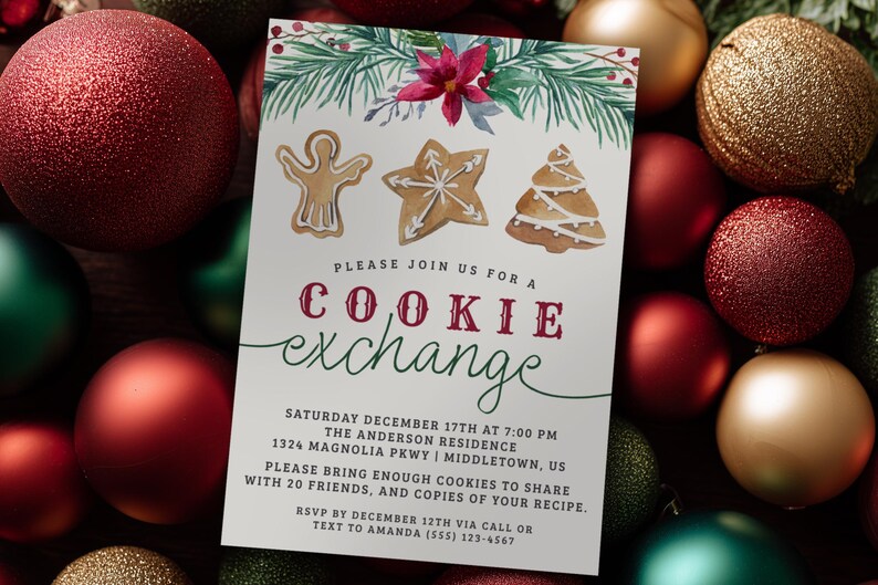 Christmas Cookie Exchange Invitation, 5x7 Digital Invite, Editable Template Instant Download PDF JPG image 13