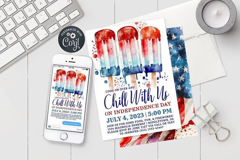 Chill With Us Popsicle 4th of July Party Digital Invitation