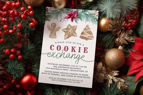 Christmas Cookie Exchange Invitation, 5x7 Digital Invite, Editable Template Instant Download PDF JPG