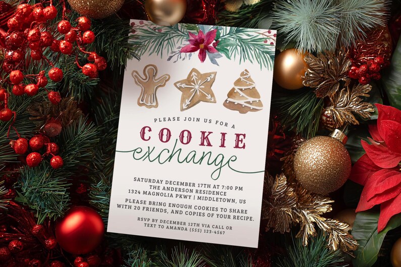 Christmas Cookie Exchange Invitation, 5x7 Digital Invite, Editable Template Instant Download PDF JPG image 1