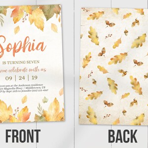 Autumn Birthday Invitation - Autumn Leaves Fall Birthday 5x7 Digital ...